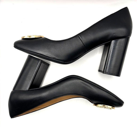 Tory Burch Chelsea Block Heel Pump Black Napa Leather Gold Logo Women's Size 9 - Picture 5 of 8